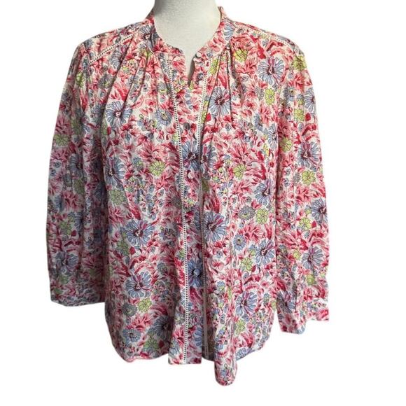 Amour Vert Tops - Amour Vert Organic Cotton Floral Boho Floral Blouse Top Size Large